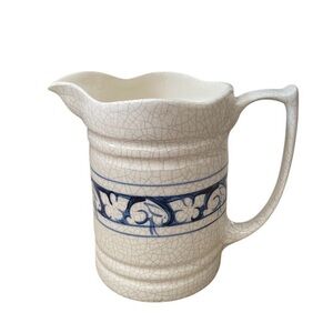Vintage DEDHAM Pottery Blue Rabbit Pitcher Wavetop 40 oz. Early Pottery Shed